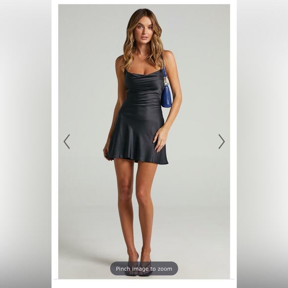 Showpo Before your time black satin slip mini dress 6 NWT - Picture 3 of 8